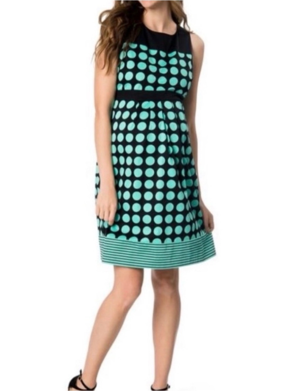 Black & Teal Polka Dot Fit-and-Flare Maternity Dress